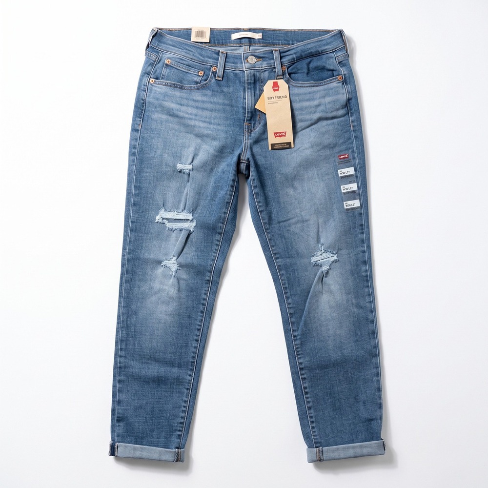 Levi's 10 W30 L27 Womens Medium Wash Boyfriend Distressed Jeans Casual Boho NWT